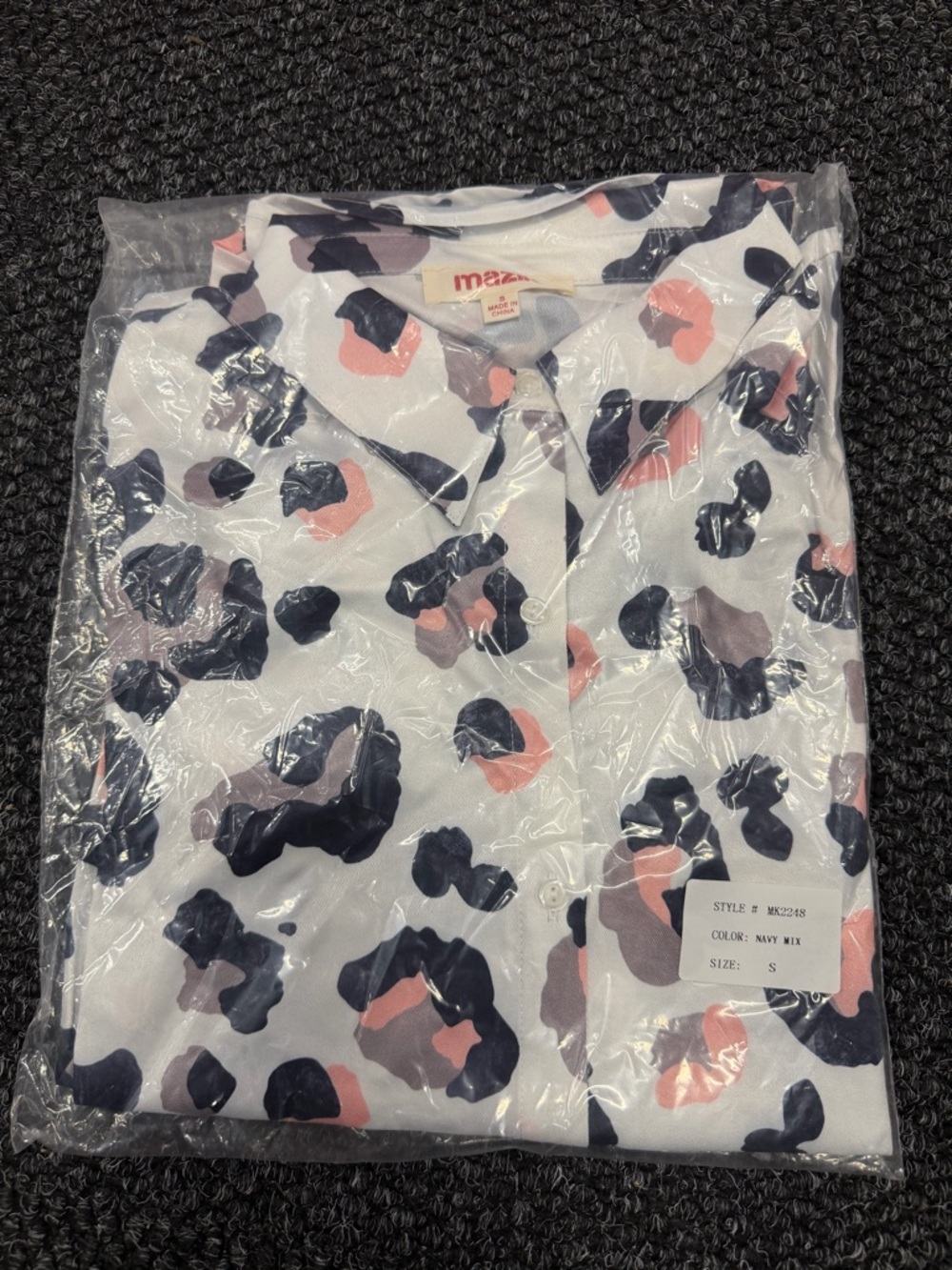 Mazik White Blouse with Navy and Pink Abstract Print